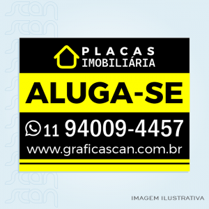 Placa Imobiliária (MDF Adesivado) MDF 3mm espessura 60x40 4x0 - Colorido frente Adesivo vinil + impressão digital Corte reto 